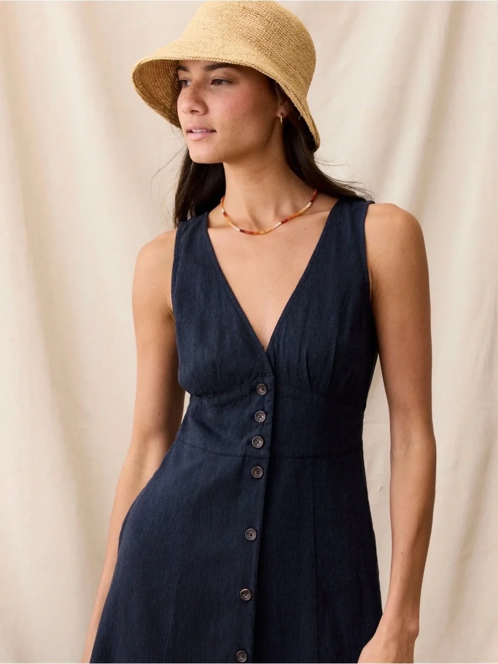 Marine Layer Camila Maxi Dress Medium India Ink Hemp TENCEL Button Front $158 - Picture 1 of 15